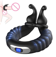 Load image into Gallery viewer, Vibrating Dual Penis Ring Dildo Vibrator Stretchy Adjustable Cock Ring Longer Harder Stronger Sex Toy for Men Prostate Massager